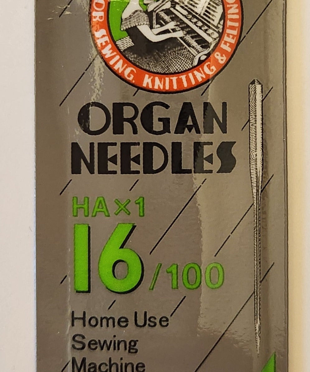 Organ 15x1 | Flat-Sided Shank | Regular Eye | Sharp Point | Home Embroidery, Sewing & Quilting Needle | Chrome | 100/bx 16/100