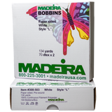 Madeira Premium Bobbins - Paper-Sided, White, L - Style, 144 Box