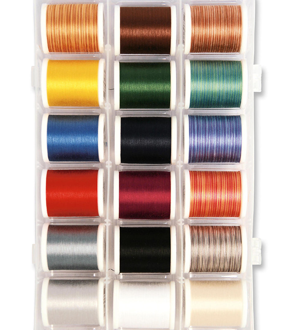 Cotona 50 – 1100-yard (1000m) Assortment Box, 12 Solid Colors, 6 Variegated Colors
