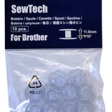 Class 15 clear plastic empty bobbin spools, 10-pack, compatible with many home sewing and embroidery machines for winding and organizing bobbin thread.