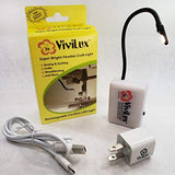 ViviLux Super Bright Flexible Craft/Machine Light with packaging, showing the light, its flexible neck, and an AC power adapter.