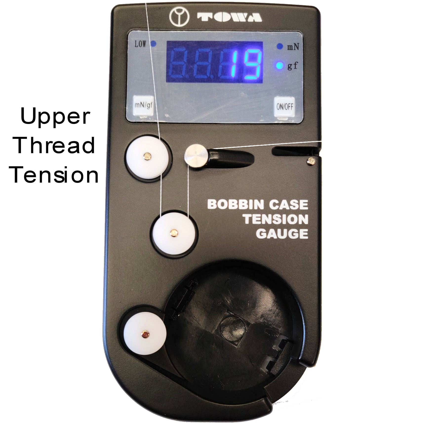 Towa™ Digital Bobbin & Thread Tension Gauge body only, precision tension meter for accurately measuring and adjusting bobbin and upper thread tension on quilting, sewing, and embroidery machines.